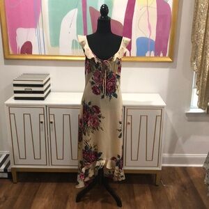 Ivory Floral Satin Betsey Johnson  High-low Dress